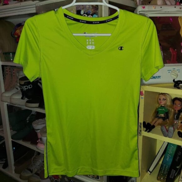 Champion chartreuse vneck short sleeve athletic top - Picture 1 of 2